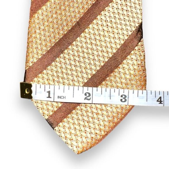 Brioni Brown & Gold Stripes Grenadine 100% Italian Silk Tie - Picture 2 of 6